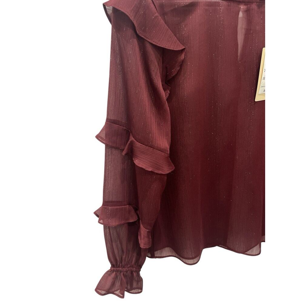 On-34th Women’s XS Port Royale Sheer Ruffled Blouse - Picture 4 of 5